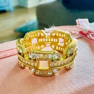 Gold Over 925 Silver Baguette CZ Link Eternity Ring